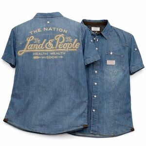 Embroidered Denim Utility Shirt Mens 3XL Blue Button Up